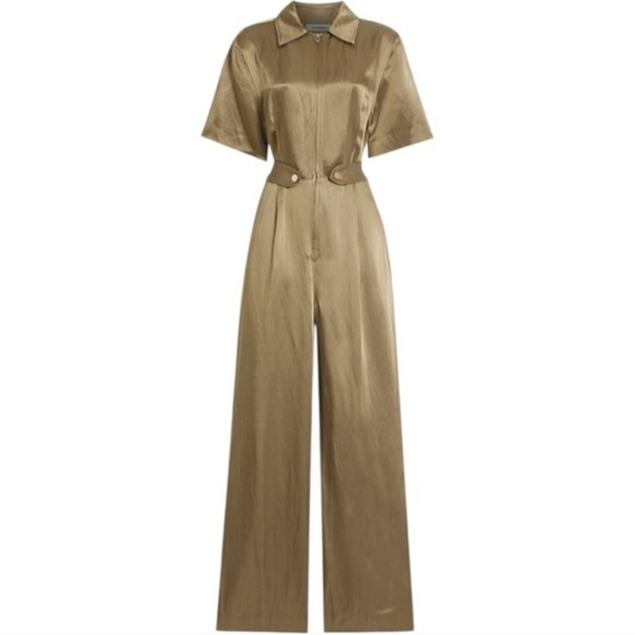 Sandro Pants - Sandro Belted Satin Short-Sleeve Jumpsuit Size 36